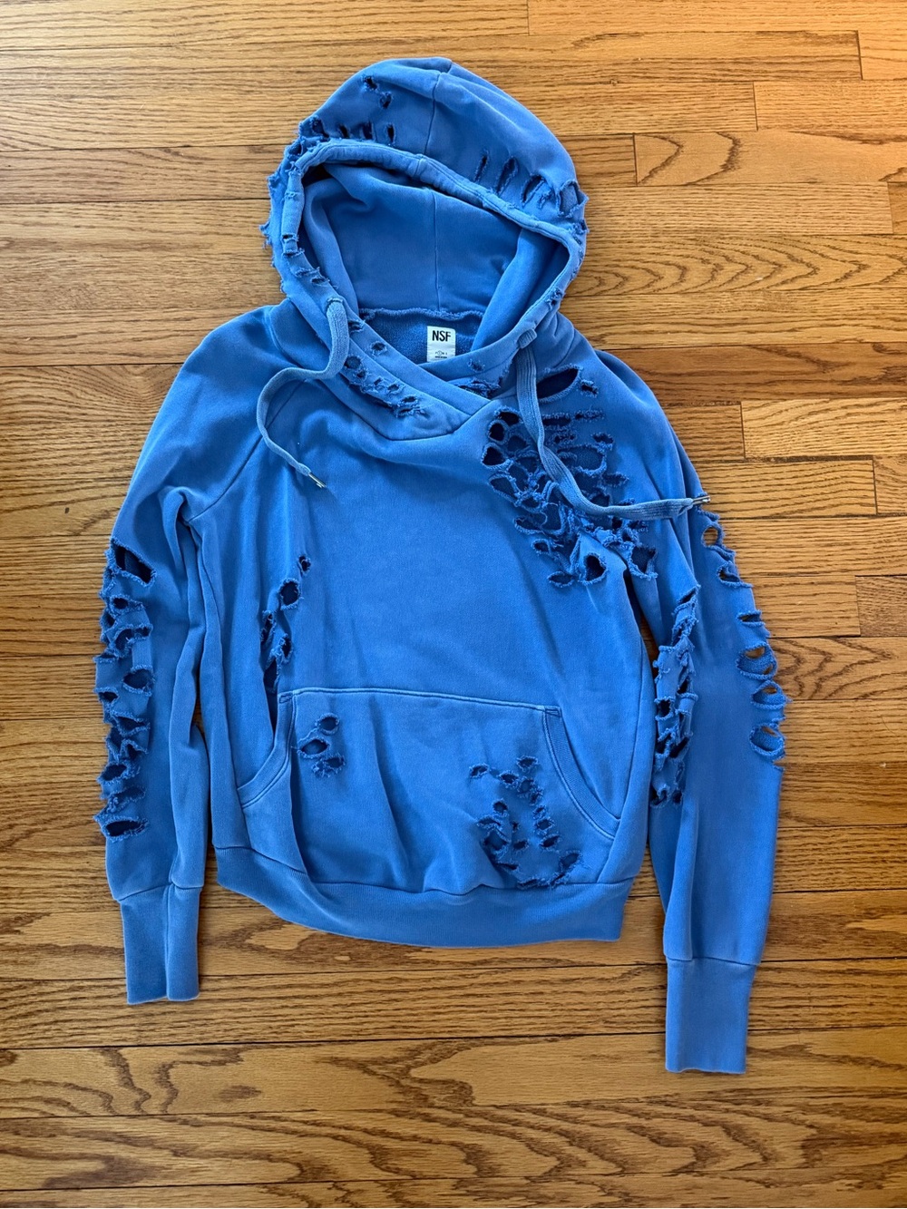 NSF Distressed Royal Blue Women's Hoodie with Ripped Detail